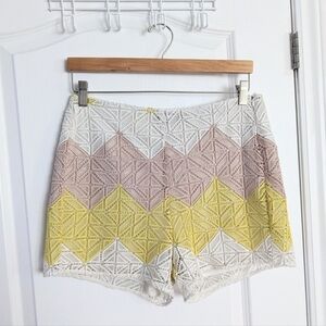 Simons Chevron crochet style lace shorts neutral tones cream yellow medium